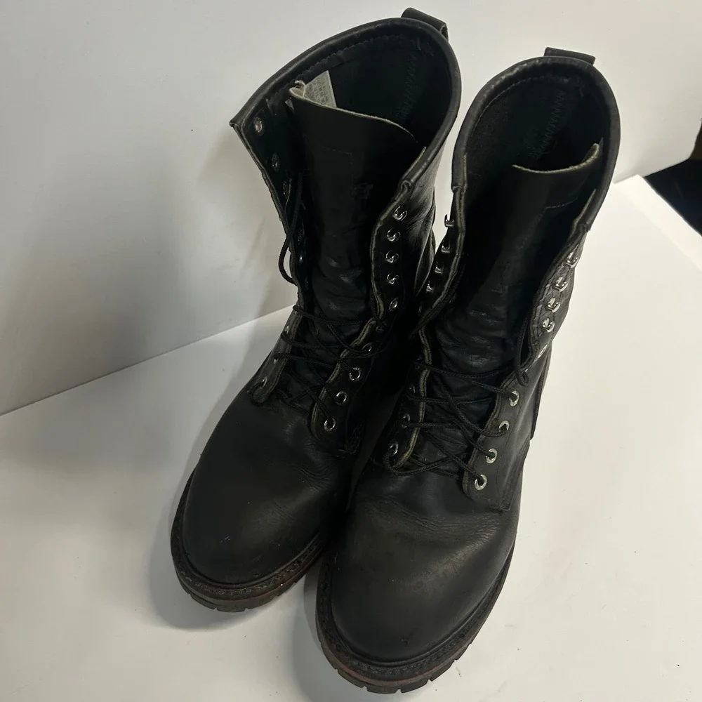 Red Wing 218 Logger Boots Black Leather Mens 9 D Vibram Sole Work Boots